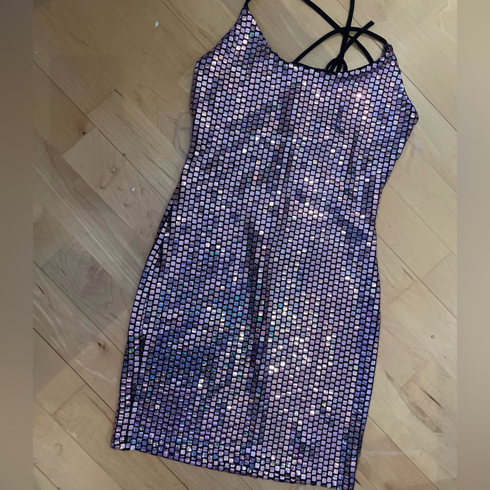 Purple mini Sequin dress bodycon size small disco ball